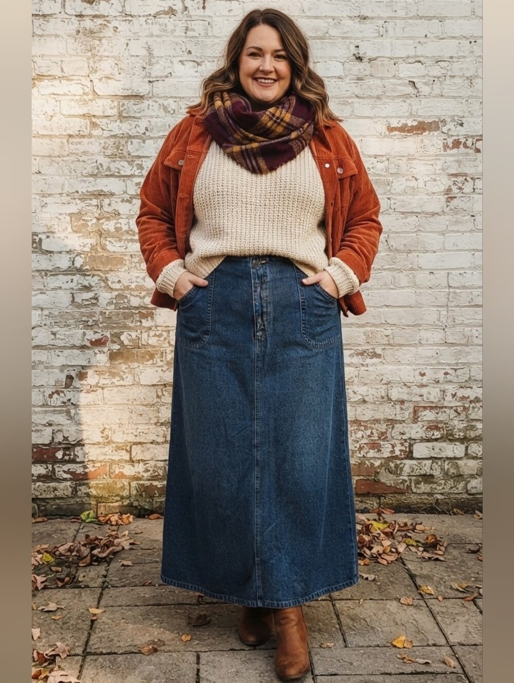 VTG 90's Denim Maxi Skirt with Back Slit Boho Cottagecore SZ L/XL